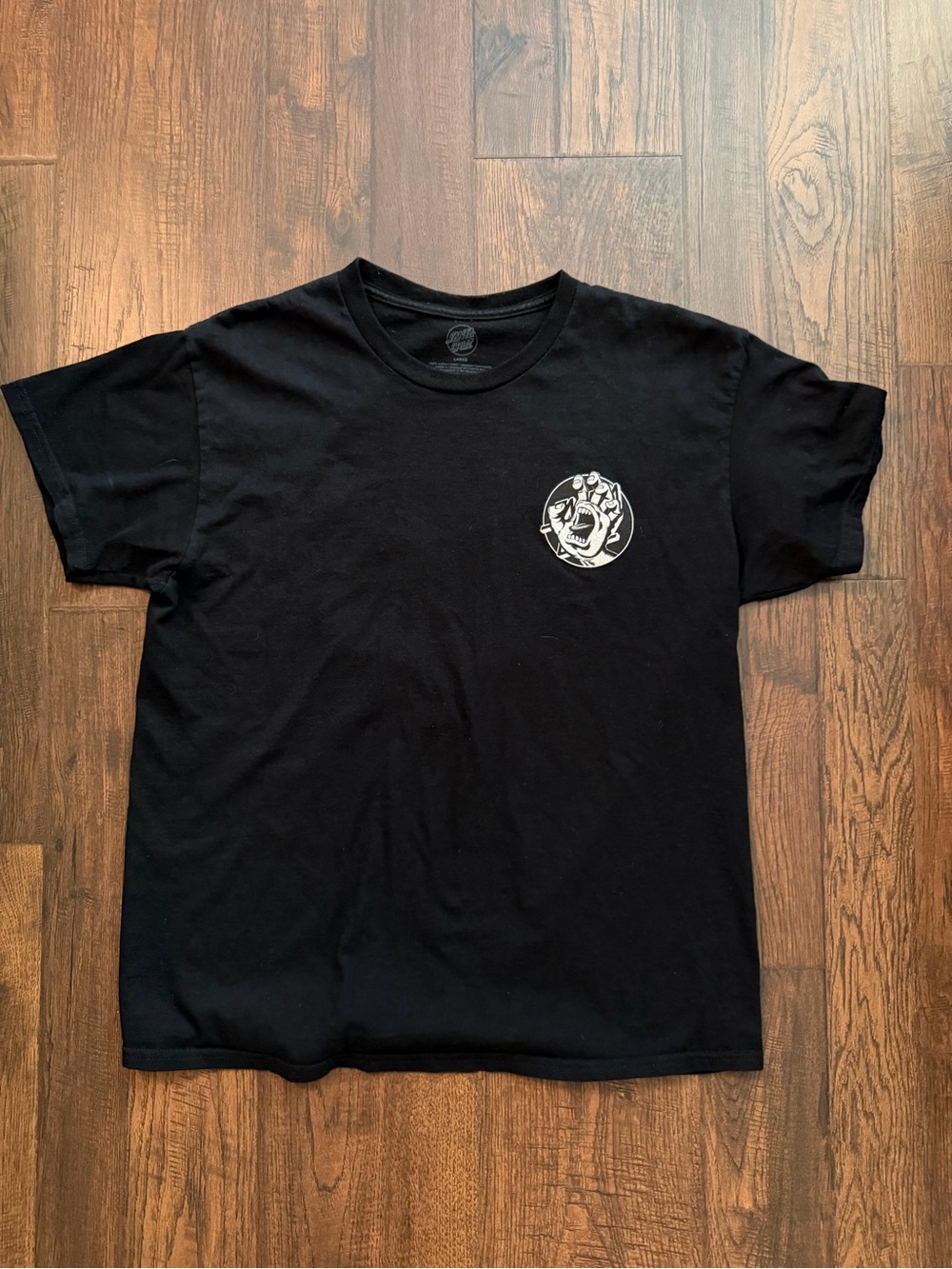 Santa Cruz Skateboards Black Short Sleeve Tee with White Chest Graphic